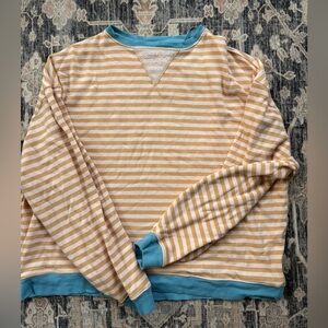 We The Free Striped Cream and Blue Crewneck Sweater